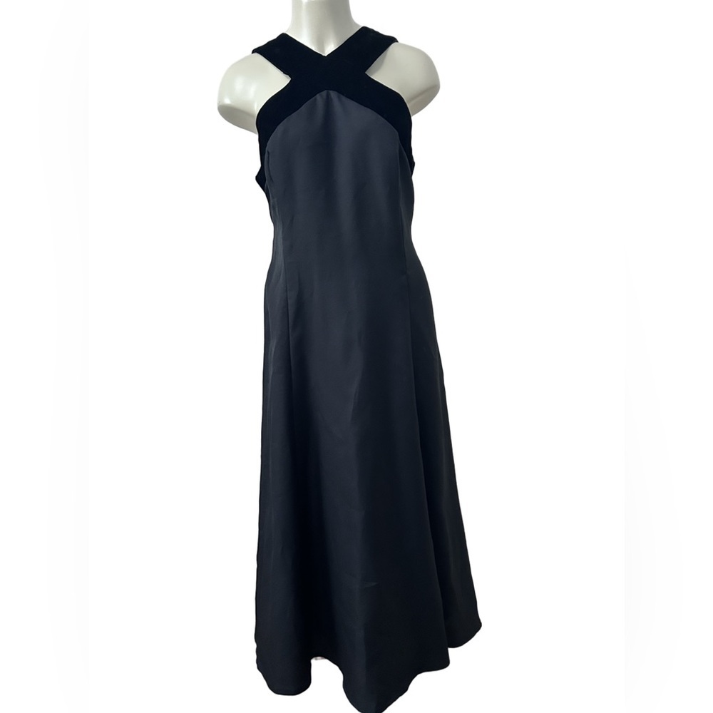 Black Velvet Trim Halter Gown Size 20 Vintage Elegant Maxi Dress